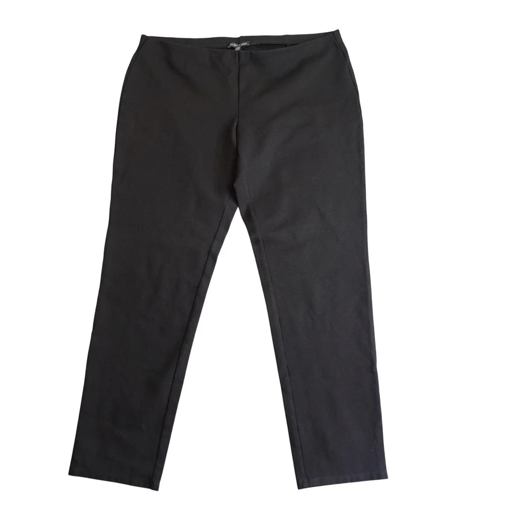 Eileen Fisher Black‎ Viscose Knit Pull On Pants Womens L Minimalist Straight Leg